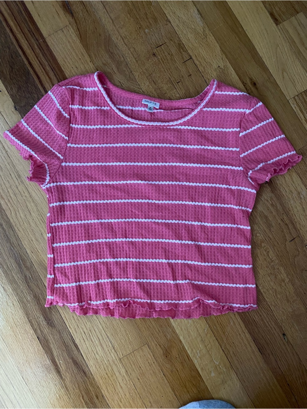 ELF Pink and White Striped Short-Sleeve Knit Top